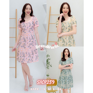 (เช็คของก่อนโอนเงิน) {S-XL} 9360 งานป้าย Dress World เดรสสั้นคอเหลี่ยม ลายดอก แต่งกระดุม น่ารักมากจ้าา