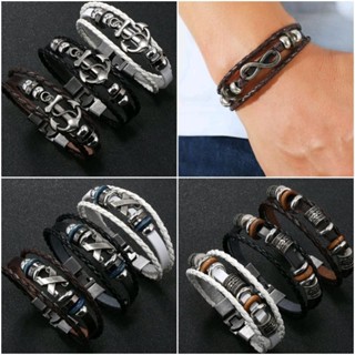 พร้อมส่ง! กำไลข้อมือหนังถักชาย Men Vintage Braided