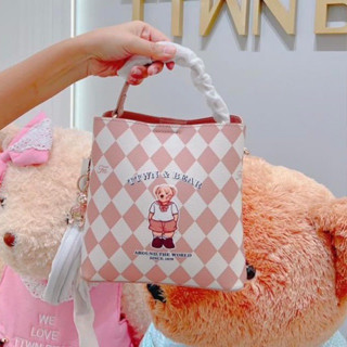 กระเป๋าสะพายทรงถัง3ช่อง New bucket bags แบรนด์แท้TTWN BEAR ชมพูพาทเทล