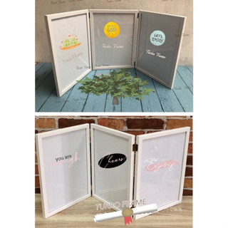 กรอบรูปบานพับ 3 พับ  ขนาดภาพ A4 ,8x12" , 8x10"  , A5, 6x8" ** พร้อมกระจกใส ด้านหน้า**