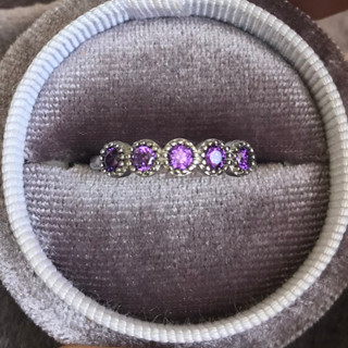 [พร้อมส่ง]แหวน เพชรCZสีอเมทิสต์ พลอยเทียม ชุปเงินเเท้92.5% amethyst cz silver plating ring free size adjustable ring