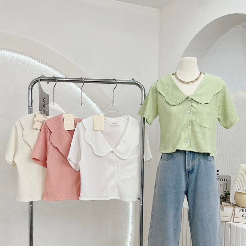 G-Rose เสื้อลายผ้ายับคอบัว