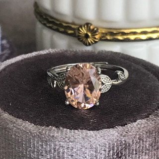 [พร้อมส่ง]แหวน เพชรนาโนเกรดพรีเมียมชุปเงินเเท้92.5%Fashion Ringวงรี10x8mm Beautiful Morganite Nano Silver Plating Ring