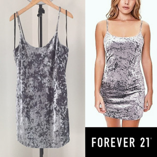 เดรสสายเดี่ยวกำมะหยี่ ชายโค้ง FOREVER21 Gray Solid Velvet Bodycon Dress 23/80