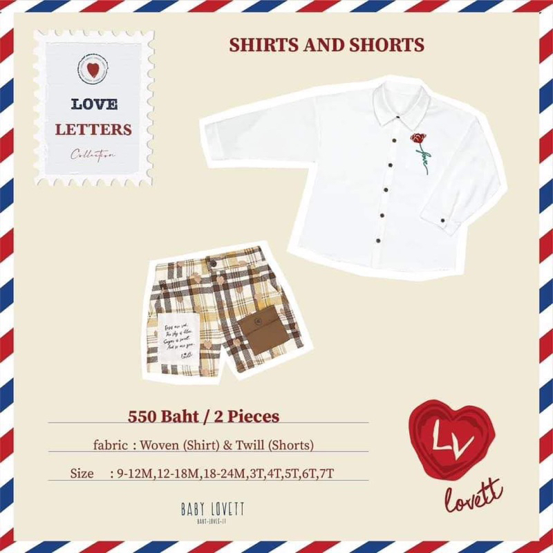 เสื้อเชิต กางเกง Babylovett คอล Love Letters ไซค์ 18-24 มือสอง(สภาพเยี่ยม)