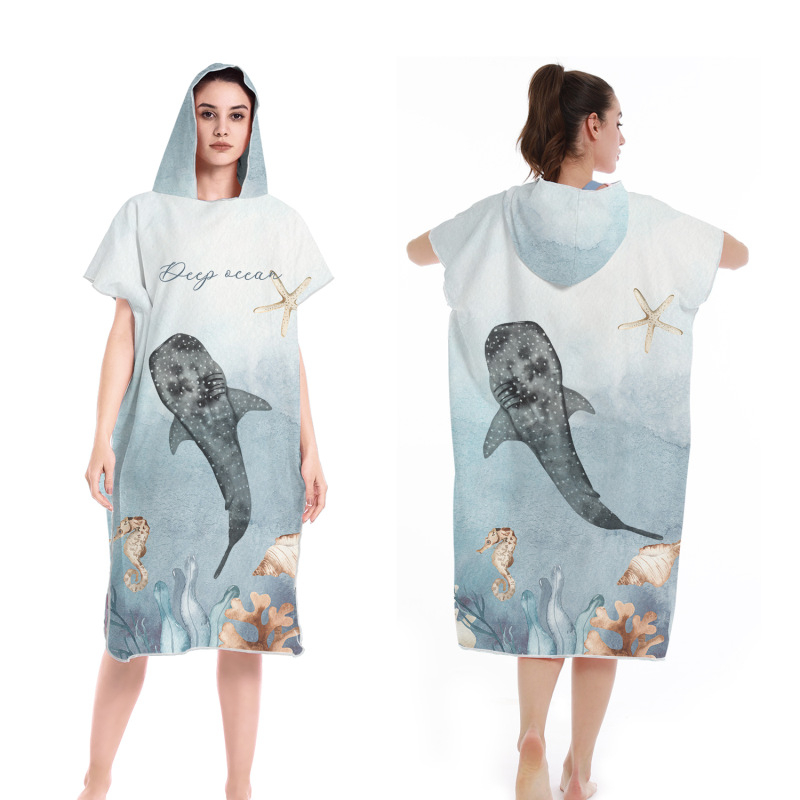 ผ้าคลุม Fish Microfiber poncho ซับน้ำได้ดีแห้งไว เหมาะสำหรับคลุม หรือใช้แทนผ้าเช็ดตัวระหว่างดำน้ำ พร้อมส่ง
