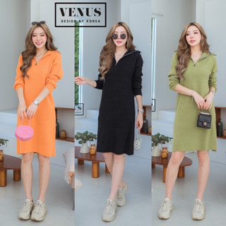 🌈🌿🌸🌼🌺🤎💚🧡🇰🇷 Knit Zip Long Sleeve Dress