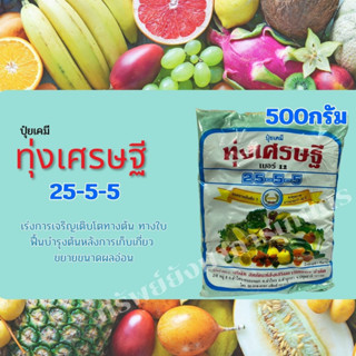 ปุ๋ยเกล็ด ทุ่งเศรษฐี 25-5-5  500 กรัม  เร่งการเจริญเติบโตทางต้น ทางใบ ฟื้นบำรุงต้นหลังการเก็บเกี่ยว  ขยายผลอ่อน