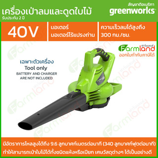 Greenworks เครื่องเป่าลม/เครื่องดูดระบบสุญญากาศ ไร้สายดิจิโปร G-MAX 40v เฉพาะตัวเครื่อง (รับประกัน 2 ปี)