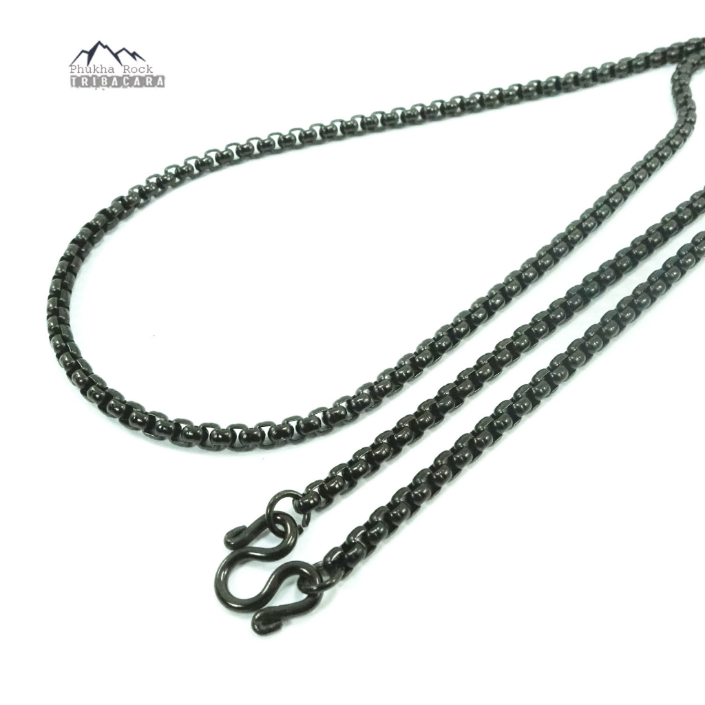 T23 ลายผ่าหวาย สีดำ ขนาด 3-3.5 มม สร้อยคอ ห้อยพระ สร้อยสแตนเลสแท้ สร้อยพระ stainless necklace