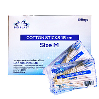 Cotton Stick BIO PLAST ไม้พันสำลี ความยาว 6 เบอร์ M บรรจุ 100 ชิ้น/ห่อ