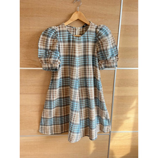 ZARA Dress x cotton x S แขนจั้มพองลายสก็อต  มรกระเป๋าข้างตัว2 ❌ Tagตัด อก 36 ยาว 33 Code: 1242(8)