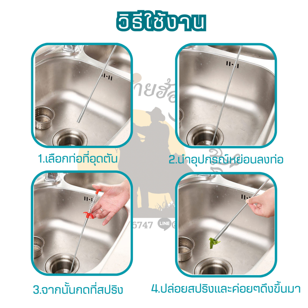 อุปกรณ์ขุดลอกท่อ แบบสปริง เครื่องมือขุดลอกห้องครัว 60ซม. รูปที่ 2