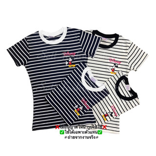 เสื้อยืดรัดรูป/คอกลมลายริ้วปัก#อก32-36นิ้ว