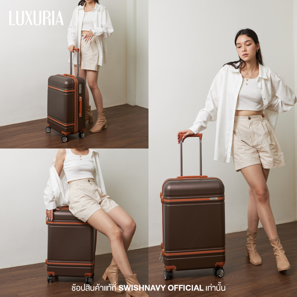 SWISHNAVY กระเป๋าเดินทางล้อลาก ขนาด 20 24 28 นิ้ว รุ่น The Luxuria S01 วัสดุ PC คาดด้วยสายหนัง สวยเรียบหรู รุ่นพรีเมี่ยม