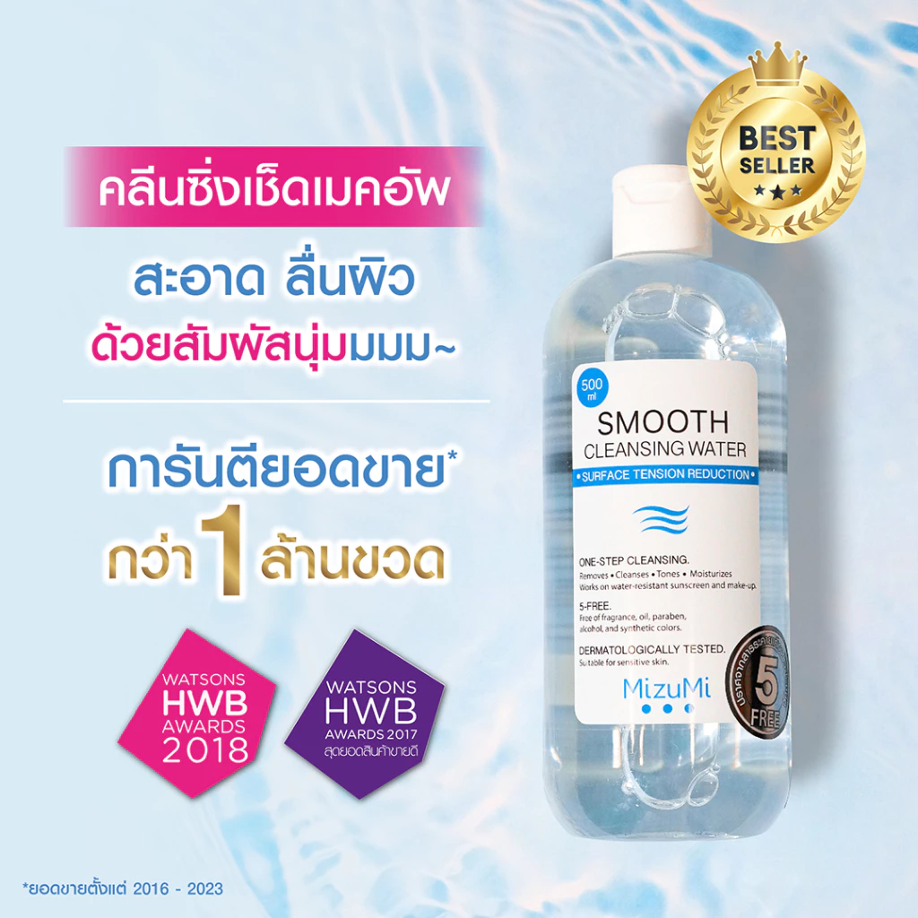 MizuMi Smooth Cleansing Water 500ml คลีนซิ่งวอเตอร์ สลายเมคอัพ สัมผัสนุ่มลื่น ลดการก่อริ้วรอย ผิวเป็นสิว แพ้ง่าย thumbnail 4