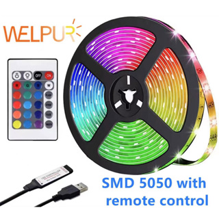 ไฟ LED Strib RGB 24-Key รีโมทคอนโทรล SMD 5050สีตัวแปรทีวีไฟแบ็คกราวด์ USB แหล่งจ่ายไฟ30led/MDc5V ยืดหยุ่น30M 1M 2M 5M 25