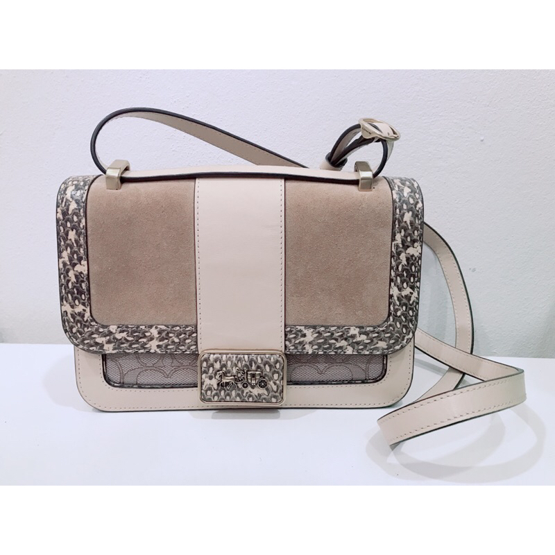 กระเป๋าCoach Alie with snakeskin detail in Signature Jacquard shoulder bag C3756