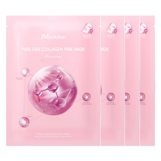 JMSolution PURE FISH COLLAAGEN PINK MASK 4 Sheets แผ่นมาส์คบำรุงผิวหน้าสูตรย้อนวัยผิวจากเกาหลีของแท้พร้อมส่ง