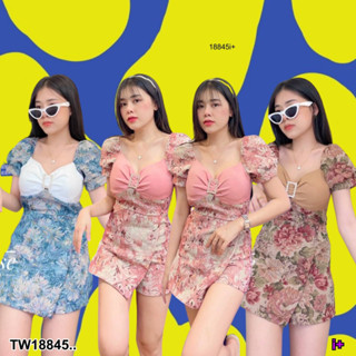 TwinsShopVip💗พร้อมส่ง TW18845 Jumpsuit กางเกงกระโปรง ผ้าทอ แต่งอ่ะไหล่ เพชร ..