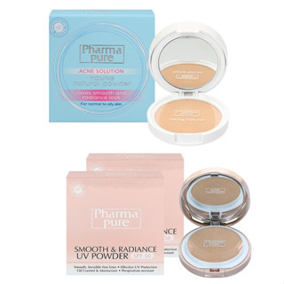 Pharma Pure Acne Young Nature Powder 11.5g. แป้งพัฟสำหรับคนเป็นสิว/Pharma Pure Smooth&amp;Radiance SPF50 Powder 12+12gm