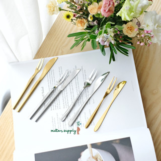 Dessert Knife&amp;fork ส้อม มีด ขนม เค้ก เล็ก สีทอง สีเงิน สแตนเลส เค้ก จิ๋ว ผลไม้