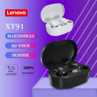 หูฟังบลูทูธไร้สาย Lenovo รุ่น  XT91 AI ควบคุมการเล่นเกมชุดหูฟังสเตอริโอเบสพร้อมไมโครโฟนลดเสียงรบกวน TWS หูฟัง