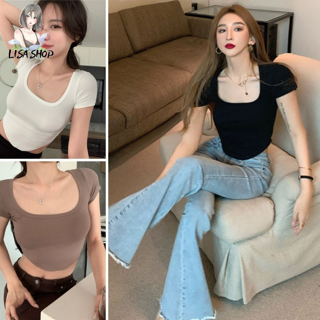 เสื้อครอปรัดรูปนมโต เสื้อแฟชั่นผู้หญิง แขนสั้นใส่ง่าย ผ้านิ่มสุดๆ TS1039