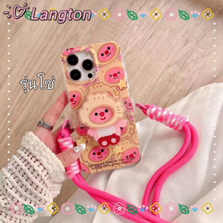 🌈Langton🌸รุ่นโซ่ เส้นขอบโปร่งใส การ์ตูน Loopy สีชมพู iphone 11 14 pro max ป้องกันการหล่น ขอบเต็ม case for iPhone 12 13