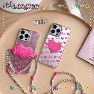 🌈Langton🌸รุ่นโซ่ การ์ตูน Barbie doll สีชมพู สีเงิน iphone 11 14 pro max ป้องกันการหล่น ขอบเต็ม case for iPhone 12 13