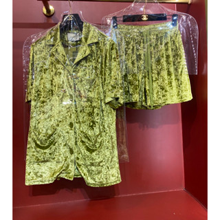 GUCCI SET ชุดเซต ชุดเซท เสื้อเชิ๊ต แขนสั้น ผ้ากำมะหยี่ velvet + กางเกงขาสั้น กุชชี่