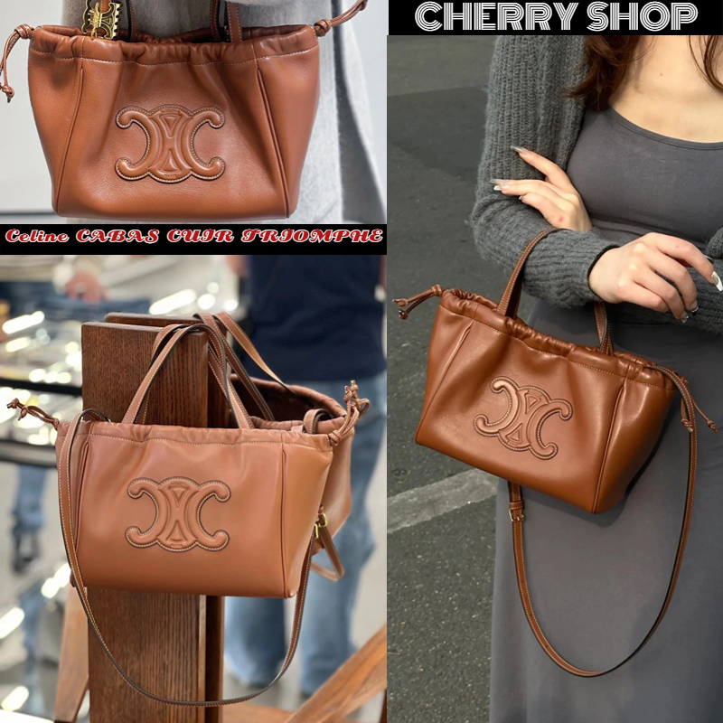 🍒ซีลีน Celine CABAS CUIR TRIOMPHE BAG Small🍒 กระเป๋าถือสุภาพสตรี