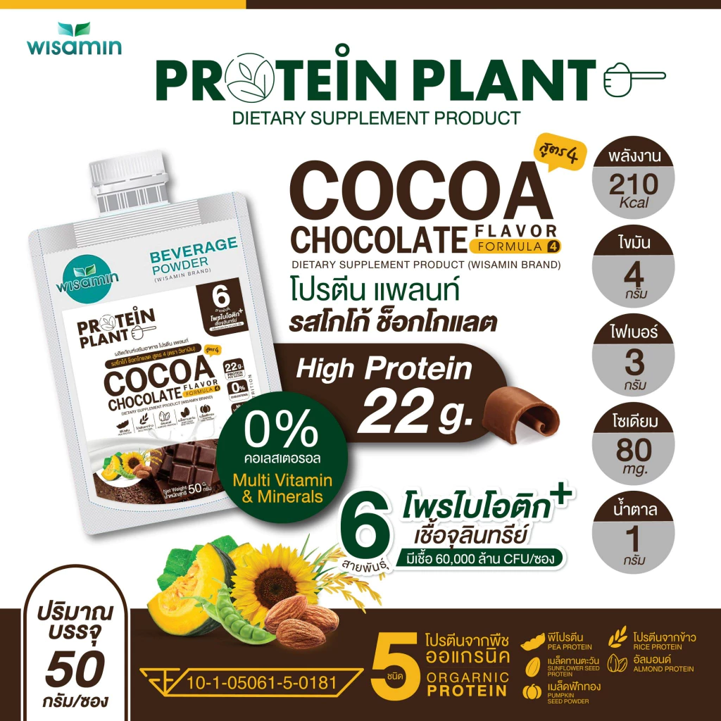 โปรตีนแพลนท์ PROTEIN PLANT สูตร 4 (ชนิดซองชงดื่ม 50 กรัม) มี 14 รสชาติ โปรตีนจากพืช 5 ชนิด มีโพรไบโอติกส์ 6 สายพันธุ์ thumbnail 8