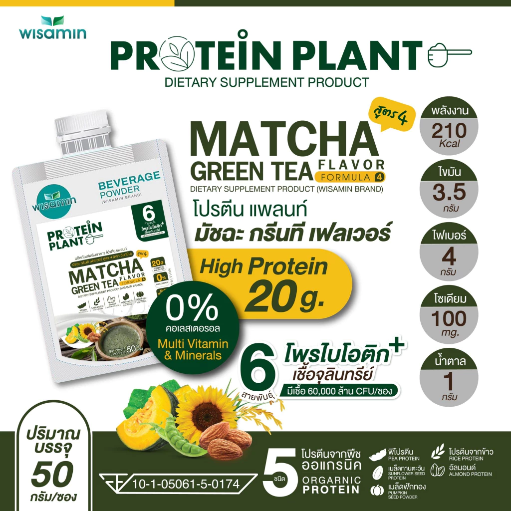 โปรตีนแพลนท์ PROTEIN PLANT สูตร 4 (ชนิดซองชงดื่ม 50 กรัม) มี 14 รสชาติ โปรตีนจากพืช 5 ชนิด มีโพรไบโอติกส์ 6 สายพันธุ์ thumbnail 4