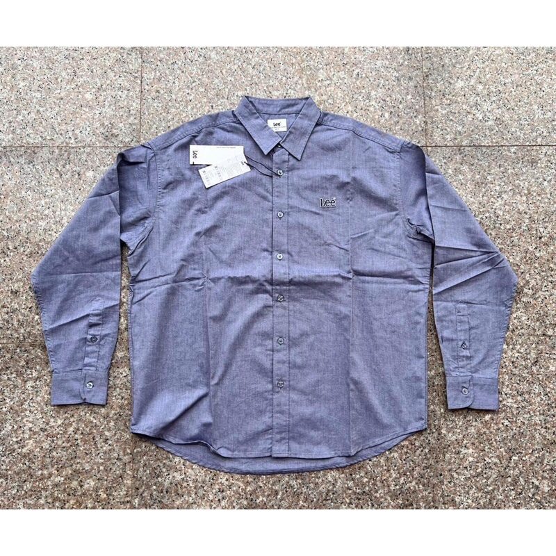 Lee เสื้อเชิ้ตแขนยาวชาย  สี Navy ผ้าไม่ยืด ผ้าไม่หนา ใส่สบาย ทรงโอเวอร์ไซส์ ของแท้จากช็อป