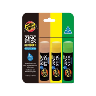 Sun zapper zinc stick SPF50+ triple pack (Skin/yellow/green) ซัน แซปเปอร์ ซิงค์ สติ๊ก กันแดดแท่ง แพคสามสี 3x12g.