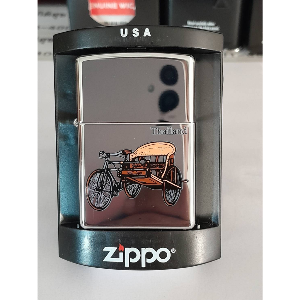 ZIPPO  250-016627  สามล้อถีบ  ไทยแลนด์  ผลิตปี2005  สีเงินผิวโครเมี่ยมขัดเงาลายแบบสกรีน  ของใหม่ไม่ผ