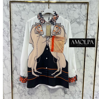 BURBERRY เสื้อเชิ้ต แขนยาว คอปก ลายม้า บัลเบอรี่