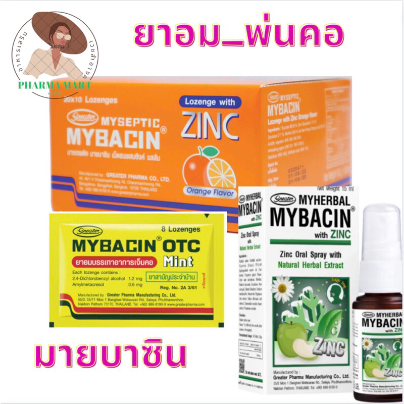 มายบาซิน โอทีซี มิ้นต์ MyBacin OTC Mint ยาอมบรรเทาอาการเจ็บคอ ยาสามัญประจำบ้าน 20 ซอง x 8 เม็ด