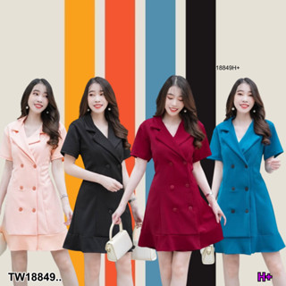 TwinsShopVip💗พร้อมส่ง TW18849 เดรสปกสูทแขนสั้น ต่อระบายชาย ..