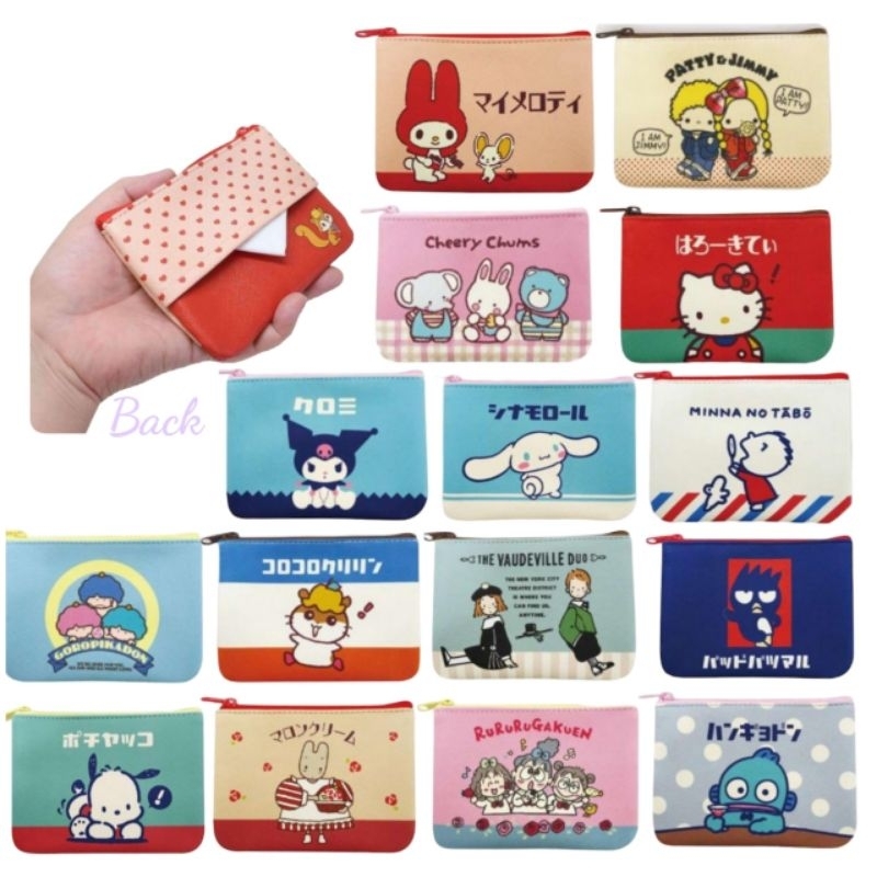 Sanrio กระเป๋าซิบ ใส่ของใช้ ใส่เหรียญ ใส่บัตรได้ ด้านหลังมีที่ใส่ทิชชู่ด้วย