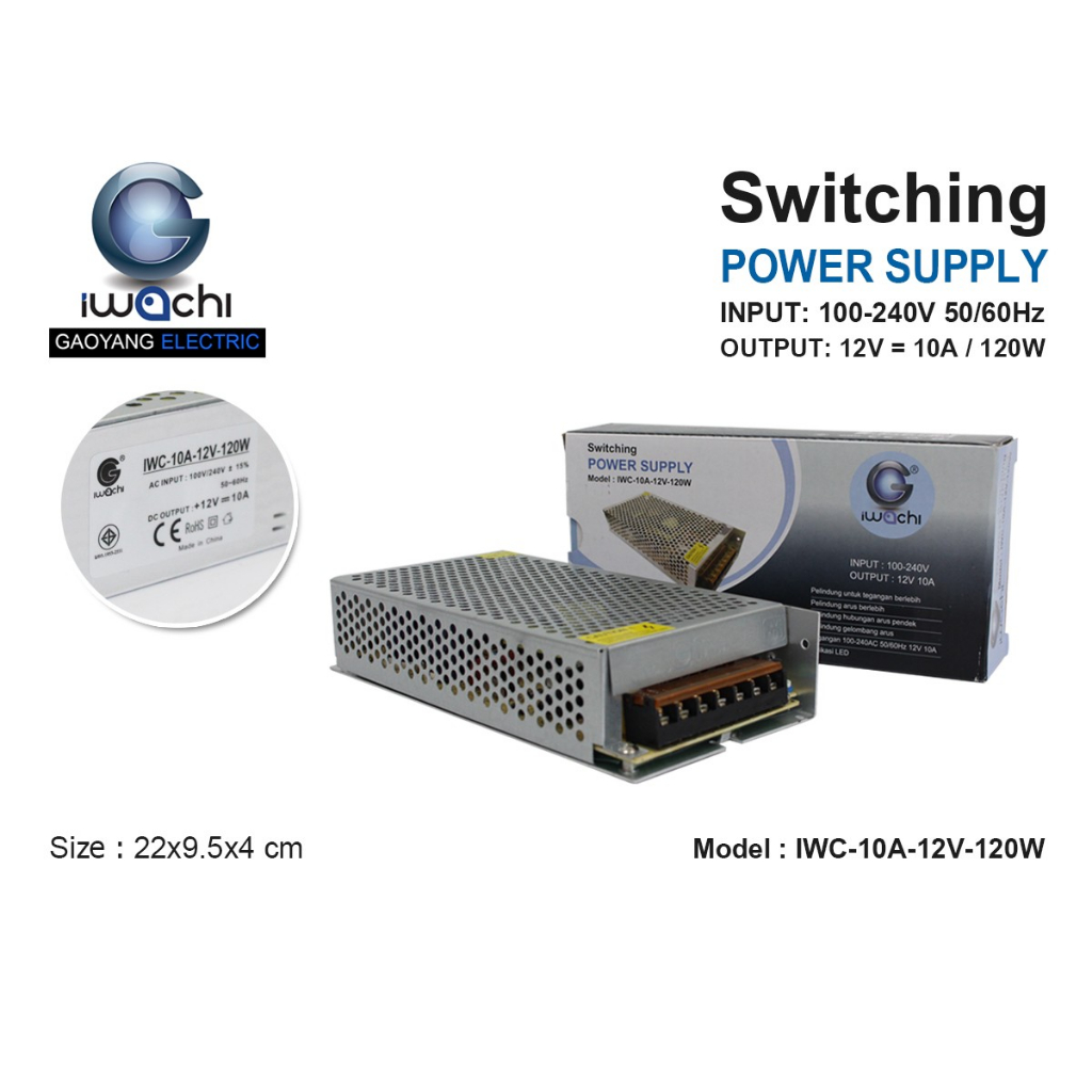 iwachi หม้อแปลงไฟ สวิตชิ่ง Switching Power Supply 10A-12V-120W INPUT 100-240V OUTPUT 12V 10A