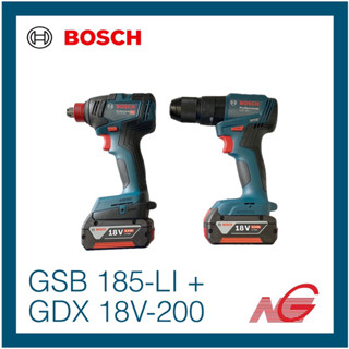 BOSCH บ๊อช สว่านไขควงกระแทกไร้สาย GSB 185-LI + GDX 18V-200 06019J22K1 + 2 x แบตเตอรี่ GBA 18V 4.0Ah + GAL 18V-40 + กล่อง