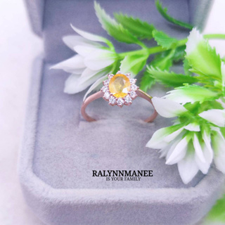 S6404 แหวนพลอยบุษราคัมแท้ ( Yellow sapphire ) ตัวเรือนเงินแท้ 925 ชุบพิงค์โกล์ด มีไซส์ 45,46,56,59 แก้ไซส์ฟรี