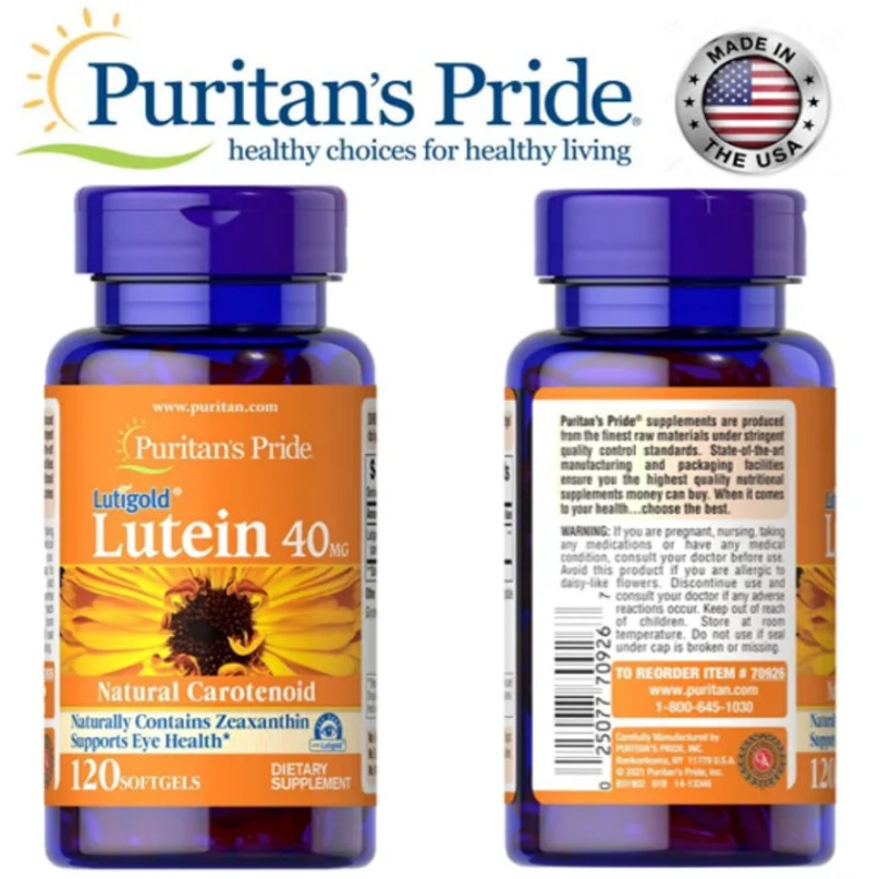 Puritan's Pride Lutein 40mg. 120 Softgels วิตามินบำรุงดวงตา Exp. 03/2025