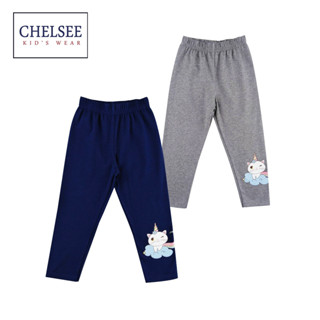 Chelsee กางเกงเลกกิ้ง เด็กผู้หญิง รุ่น 237904 ลายแมว ผ้า 95%Cotton 5%Spandex มีความยืดหยุ่น อายุ 2-10ปี กางเกงเด็กโต