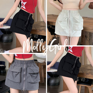 Mollygirl กระโปรงคาร์โก้แฟชั่น ผ้าเกาหลีเย็นสบาย พร้อมส่ง JR-668#