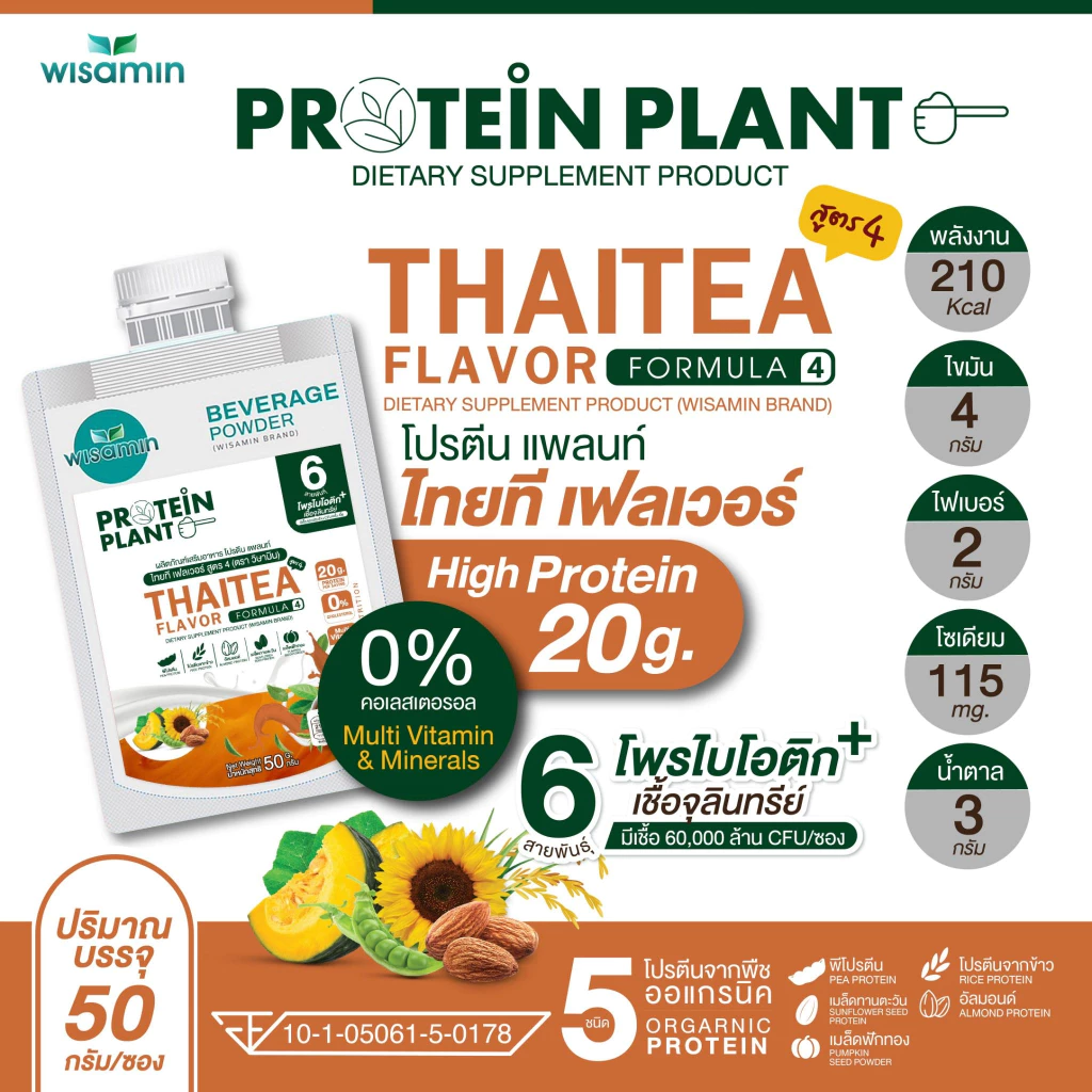 PROTEIN PLANT สูตร 4 (ชนิดซองชงดื่ม 50 กรัม) โปรตีนแพลนท์ มี 14 รสชาติ โปรตีนจากพืช 5 ชนิด มีโพรไบโอติกส์ 6 สายพันธุ์ thumbnail 5