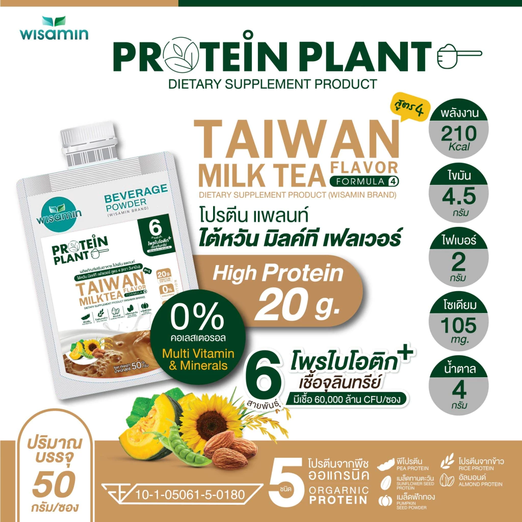 PROTEIN PLANT สูตร 4 (ชนิดซองชงดื่ม 50 กรัม) โปรตีนแพลนท์ มี 14 รสชาติ โปรตีนจากพืช 5 ชนิด มีโพรไบโอติกส์ 6 สายพันธุ์ thumbnail 6