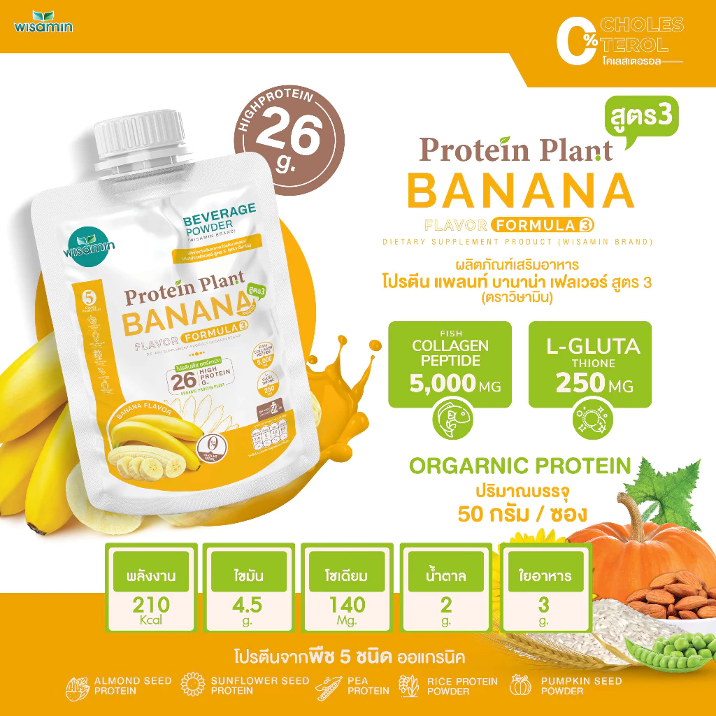 PROTEIN PLANT สูตร 3 โปรตีนแพลนท์ (ชนิดซองชงดื่ม 50 กรัม) มี 11 รสชาติ โปรตีนพืช 5 ชนิด คอลลาเจน เปปไทด์ แอลกลูต้าไธโอน thumbnail 7